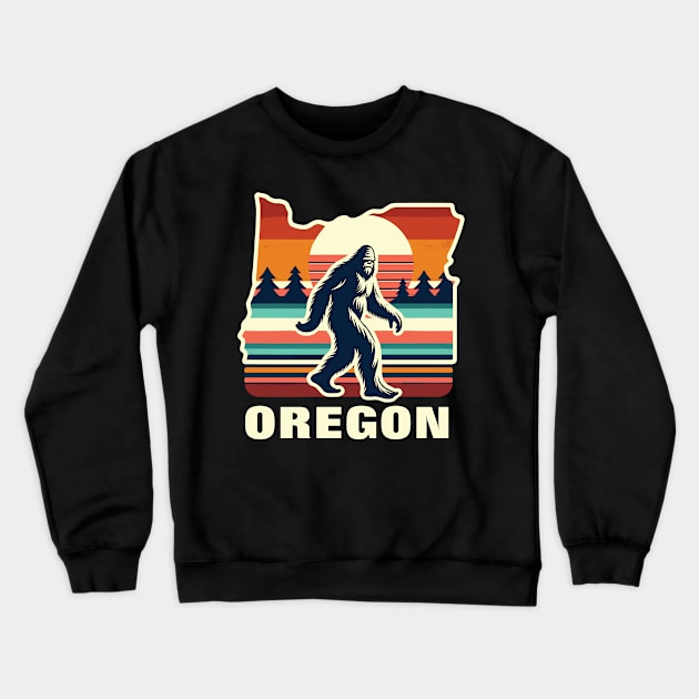 Oregon Classic Bigfoot Pose with Vintage Sunset Crewneck Sweatshirt by Graphic Duster